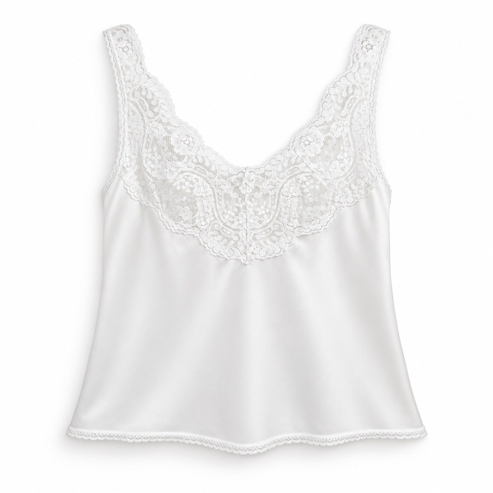 Adonna Camisole 36 White Lace Nylon Made in USA Vintage Coquette